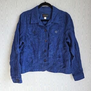 Vtg A La Carte Womans L Top Shacket Button Down Blue Boho Paisley‎ Embroidered